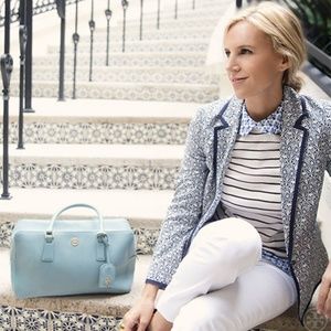 Sold. Tory Burch Robinson Square Blue Satchel